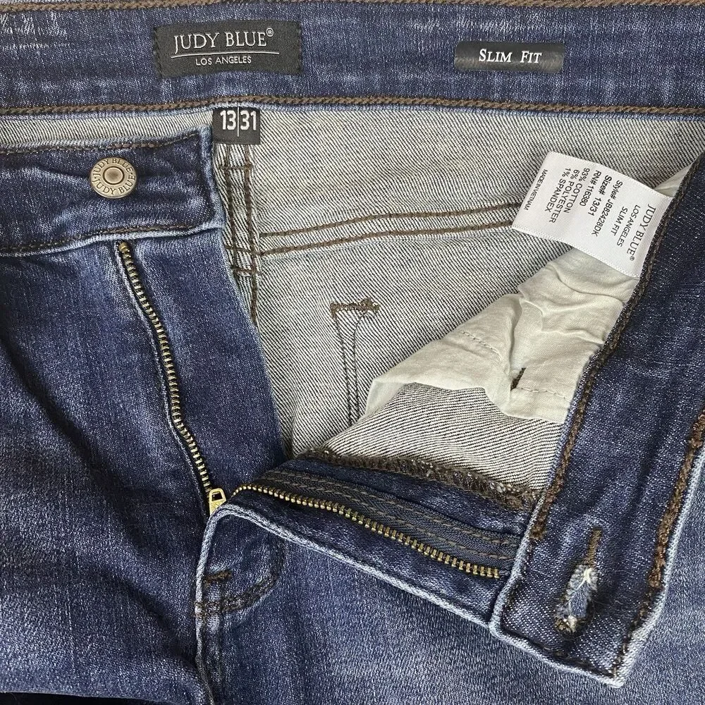 Judy Blue 82428 Slim Fit Cuffed Jeans Womens 13/31 Stretch Blue Dark Wash Denim